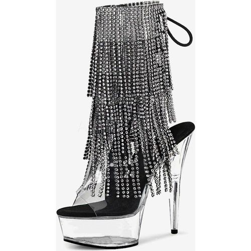 Sexy High Heel Boots Peep Toe Lace Up Rhinestones Stiletto Heel Pole Dancing Thigh High Boots Over The Knee Boots - milanoo.com - Modalova