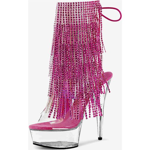 Sexy High Heel Boots Peep Toe Lace Up Rhinestones Stiletto Heel Pole Dancing Black Thigh High Boots Over The Knee Boots - milanoo.com - Modalova