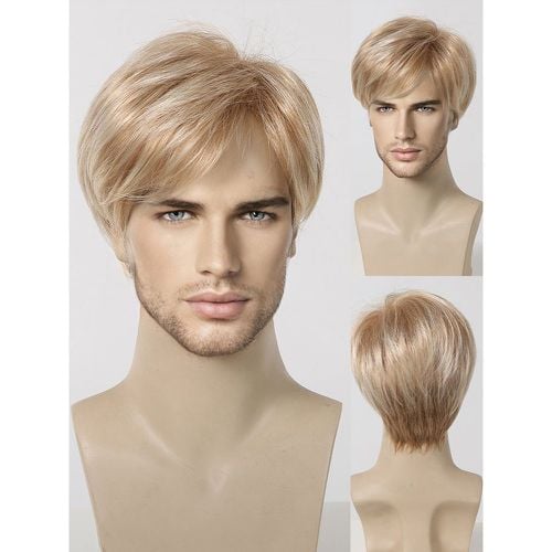 Blonde Men's Wig with Short Straight Bangs Natural Cosplay Wig - milanoo.com - Modalova