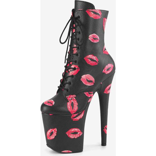 Women Sexy Boots Round Toe Lace Up Kiss Stiletto Heel Pole Dancing Pink Thigh High Boots Over The Knee Boots - milanoo.com - Modalova