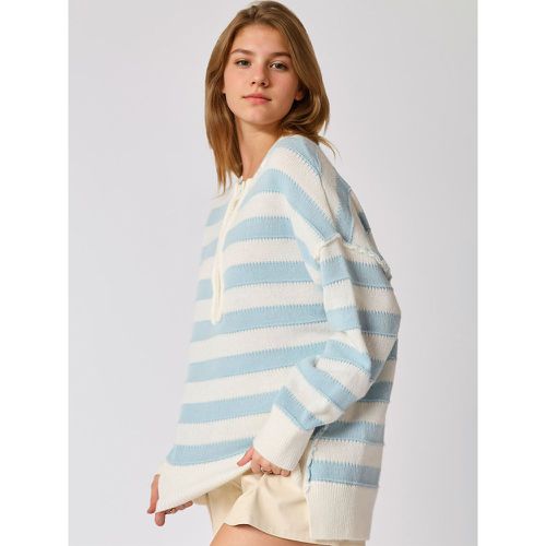 Women Pullover Sweater Buttons Stripes Jewel Neck Long Sleeves Oversized Acrylic Sweaters - milanoo.com - Modalova