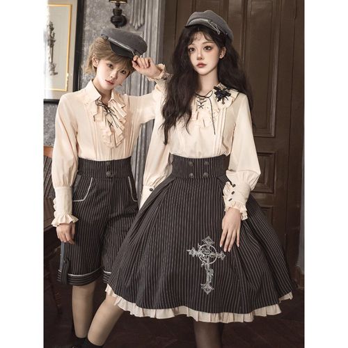 Gothic Lolita Blouses Ruffles Lace Up Long Sleeves Blouse Lolita Top Lolita Shirt - milanoo.com - Modalova