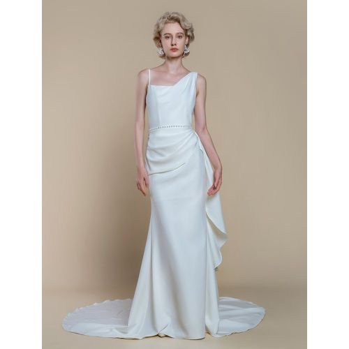 Simple Wedding Dress Mermaid Designed Neckline Sleeveless Pearls 60cm Bridal Dresses - milanoo.com - Modalova