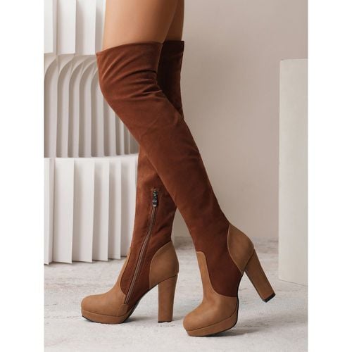 Over The Knee Boots Women's Thigh High Boots Suede Leather Chunky Heel - milanoo.com - Modalova