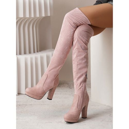 Over The Knee Boots Deep Brown Women's Thigh High Boots Suede Leather Chunky Heel - milanoo.com - Modalova