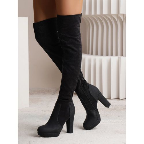 Over The Knee Boots Deep Brown Women's Thigh High Boots Suede Leather Chunky Heel - milanoo.com - Modalova