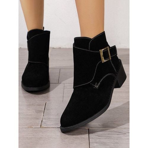 Women Ankle Boots Light Brown Buckle Booties Suede Leather Round Toe Flat - milanoo.com - Modalova