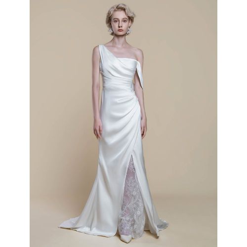 Simple Wedding Dress Mermaid Designed Neckline Sleeveless Lace 20cm Bridal Gowns - milanoo.com - Modalova