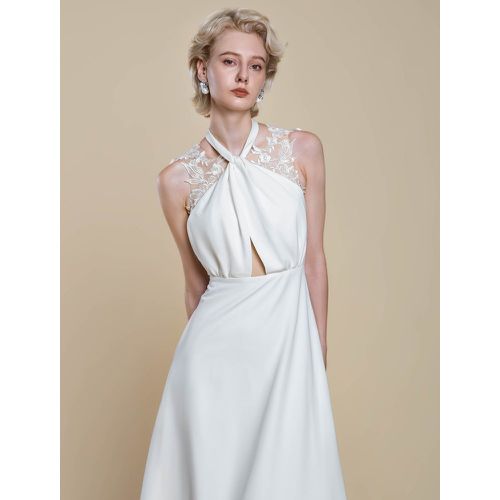 Boho Wedding Dress Polyester Applique Ball Gown With Train Natural Waist Backless Sleeveless Designed Neckline - milanoo.com - Modalova