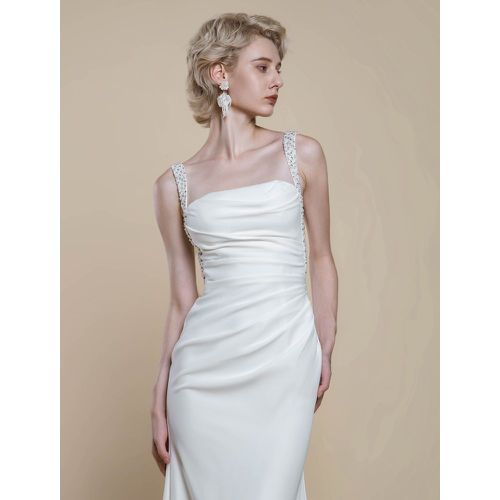 Simple Wedding Dress Polyester Designed Neckline Sleeveless Beaded Mermaid Bridal Gowns - milanoo.com - Modalova