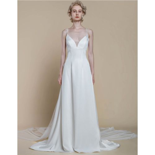 Simple Wedding Dress Sheath V-Neck Sleeveless Bows 30cm Bridal Gowns - milanoo.com - Modalova