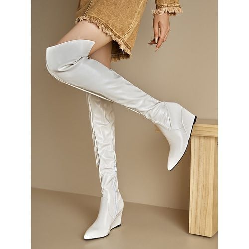 Over The Knee Boots Women's Thigh High Boots PU Leather Wedge Heel - milanoo.com - Modalova