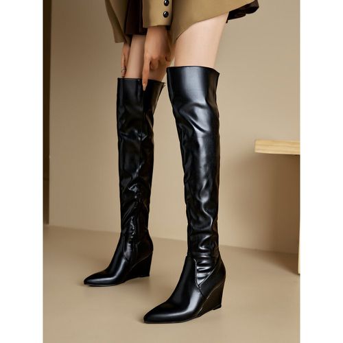 Over The Knee Boots White Women's Thigh High Boots PU Leather Wedge Heel - milanoo.com - Modalova