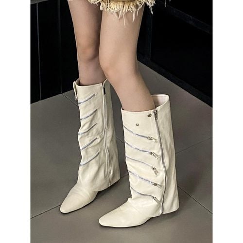 Knee High Boots Women's Black Chain Detail Wedge Heel Knee-High Boots - milanoo.com - Modalova