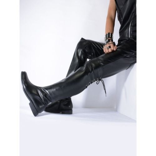 Men's Boots Black PU Leather Classic Over The knee High Boots Prom Boots - milanoo.com - Modalova