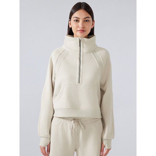 Women Hoodie Light Gray Zipper Polyester Hooded Sweatshirt - milanoo.com - Modalova