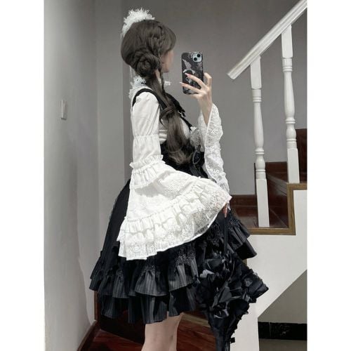 Gothic Lolita Blouses Black Long Sleeves Lolita Top Ruffles Lace Lolita Shirt - milanoo.com - Modalova