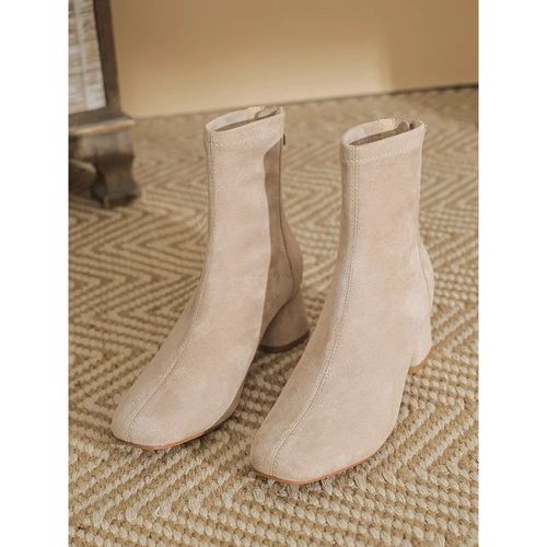 Ankle Boots Suede Square Toe Chunky Heel Booties - milanoo.com - Modalova