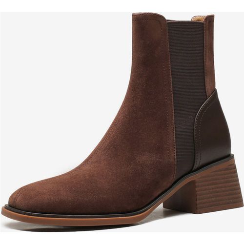 Suede Chelsea Boots Women Square Toe Chunky Heel Ankle Boots - milanoo.com - Modalova