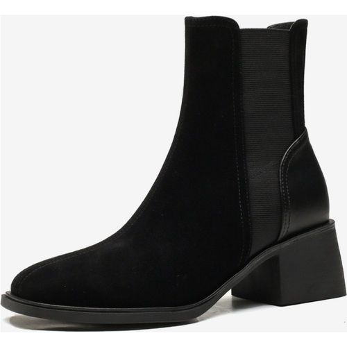 Suede Chelsea Boots Women Square Toe Chunky Heel Ankle Boots - milanoo.com - Modalova