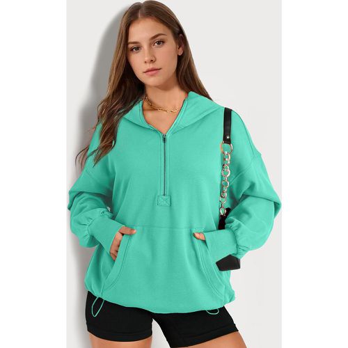 Hoodie For Woman Light Green Long Sleeves Zipper Polyester Hooded Sweatshirt - milanoo.com - Modalova