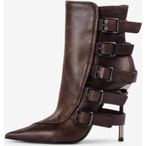 High Heel Ankle Boots Pointed Toe Buckle Detail Booties - milanoo.com - Modalova