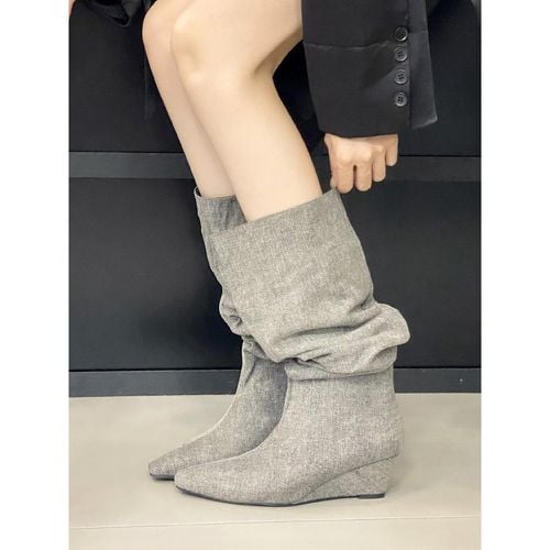 Knee High Boots Women's Wedge Slouch Boots - milanoo.com - Modalova