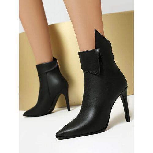 Women Ankle Boots Silver PU Leather Booties Pointed Toe Stiletto Heel - milanoo.com - Modalova