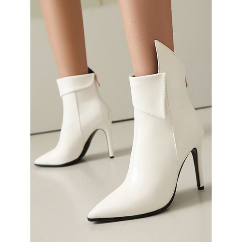 Women Ankle Boots Silver PU Leather Booties Pointed Toe Stiletto Heel - milanoo.com - Modalova