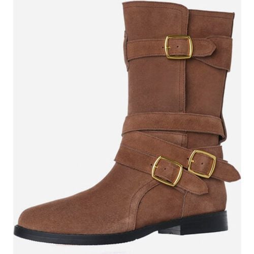 Women Suede Ankle Boots Round Toe Buckle Detail Flat Booties - milanoo.com - Modalova