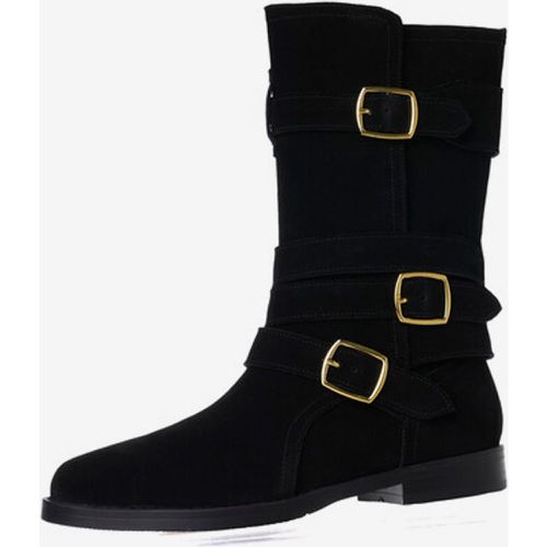 Women Suede Ankle Boots Round Toe Buckle Detail Flat Booties - milanoo.com - Modalova