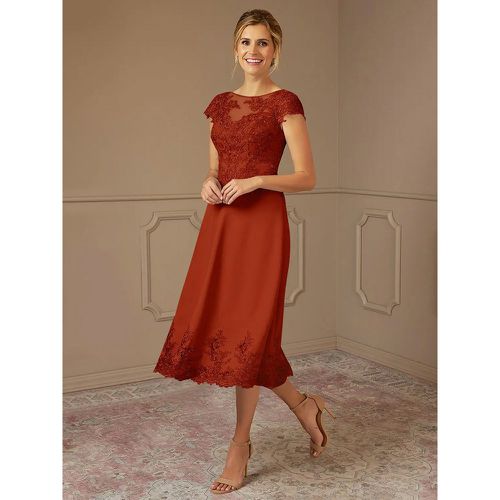 Mother Of Bride Dress Lace Embellishment Cape Sleeves Tea-Length Wedding Party Dress - milanoo.com - Modalova