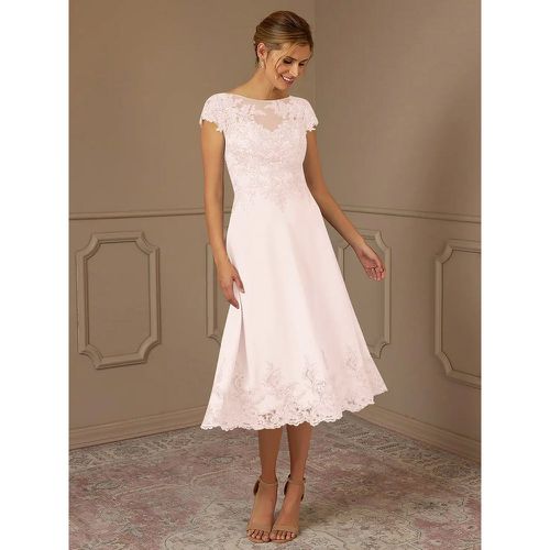 Mother Of Bride Dress Lace Embellishment Cape Sleeves Tea-Length Wedding Party Dress - milanoo.com - Modalova