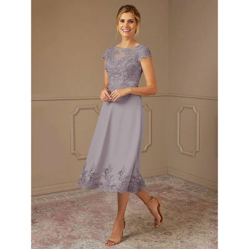 Mother Of Bride Dress Lace Embellishment Cape Sleeves Tea-Length Wedding Party Dress - milanoo.com - Modalova