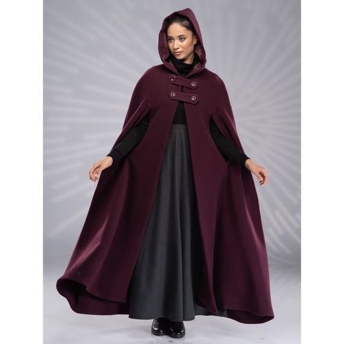 Women Poncho Hooded Poncho Oversized Buttons Cape - milanoo.com - Modalova