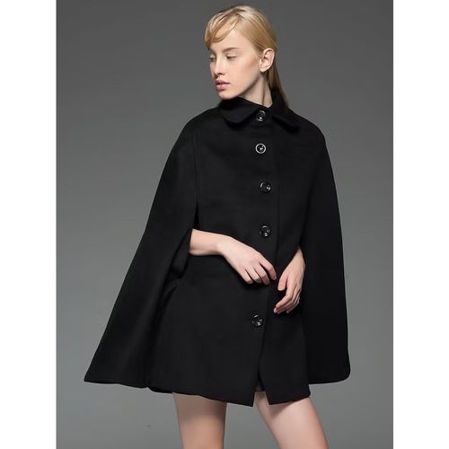 Women Poncho Turndown Collar Poncho Oversized Buttons Cape - milanoo.com - Modalova