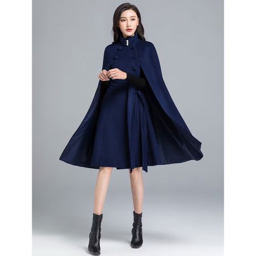 Women Poncho Stand Collar Poncho Oversized Sash Cape - milanoo.com - Modalova