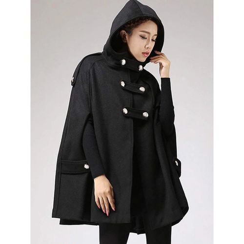 Women Poncho Hooded Poncho Oversized Buttons Cape - milanoo.com - Modalova