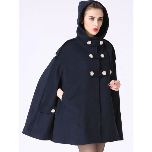 Women Poncho Hooded Poncho Oversized Buttons Cape - milanoo.com - Modalova