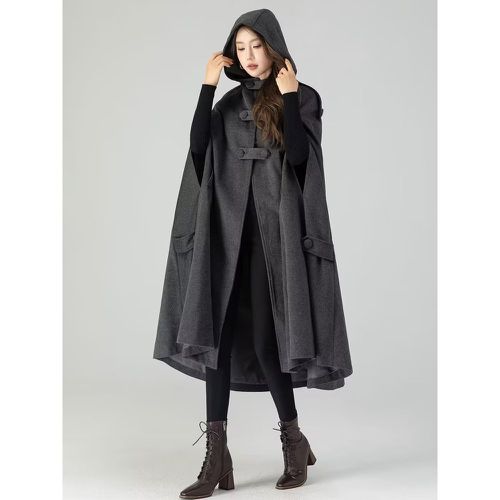 Women Poncho Hooded Poncho Oversized Buttons Cape - milanoo.com - Modalova