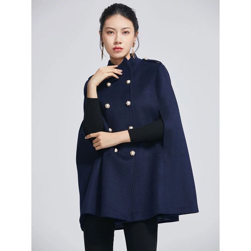 Women Poncho Stand Collar Poncho Buttons Cape - milanoo.com - Modalova