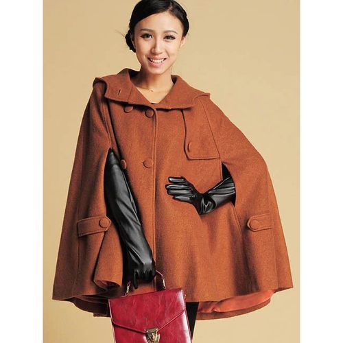 Women Poncho Hooded Poncho Oversized Buttons Cape - milanoo.com - Modalova