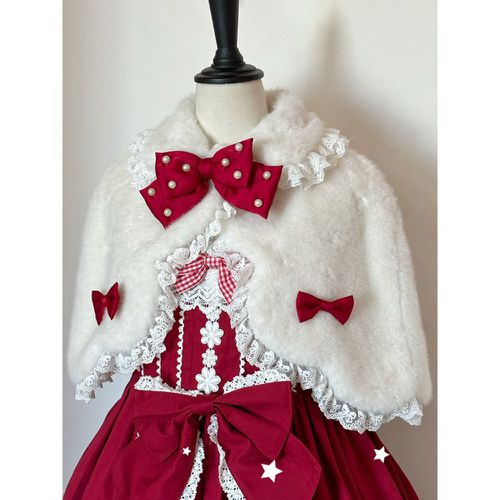 Sweet Lolita Poncho White Polyester Lace Bows Fall Lolita Outwears - milanoo.com - Modalova