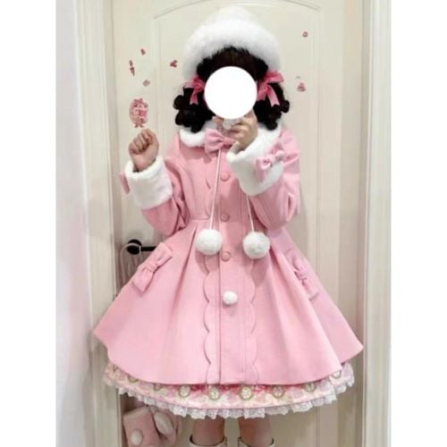 Sweet Lolita Coats Bows Pom Poms Polyester Overcoat Coat Winter Lolita Outwears - milanoo.com - Modalova