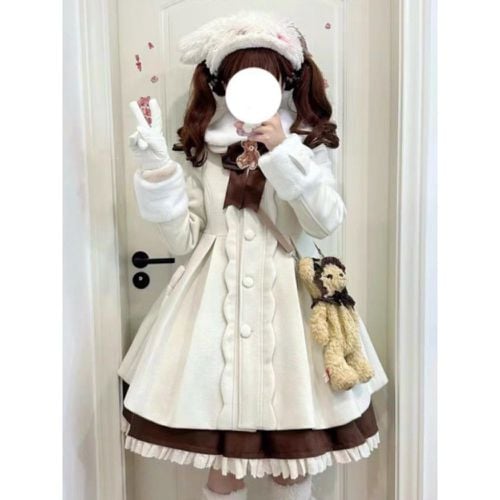 Sweet Lolita Coats Pink Bows Pom Poms Polyester Overcoat Coat Winter Lolita Outwears - milanoo.com - Modalova