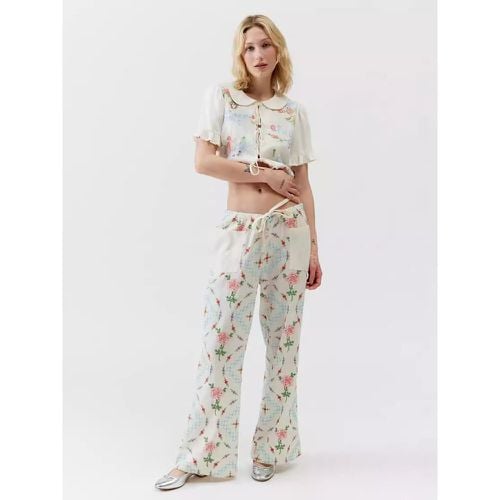 Home Wear Jewel Neck Short Sleeves Floral Print Polyester - milanoo.com - Modalova