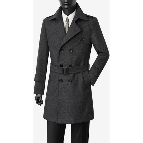 Men's Suit Coat Double Breasted Belted Notched Lapel Collar Woolen Coat - milanoo.com - Modalova