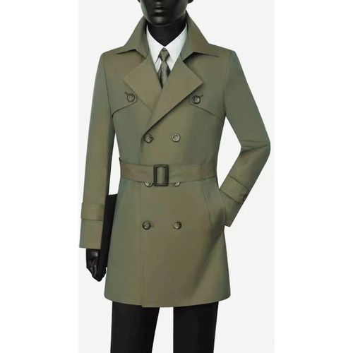 Classic Trench Coat Mid-Length Double Breasted Notched Lapel Business Slim Fit Coat With Belt - milanoo.com - Modalova