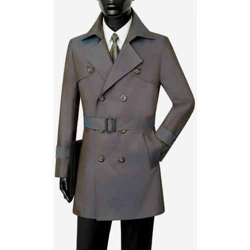 Classic Trench Coat Mid-Length Double Breasted Notched Lapel Business Slim Fit Coat With Belt - milanoo.com - Modalova