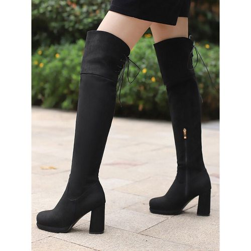 Over The Knee Boots Brown Micro Suede Upper Women's Round Toe Thigh High Boots Chunky Heel - milanoo.com - Modalova